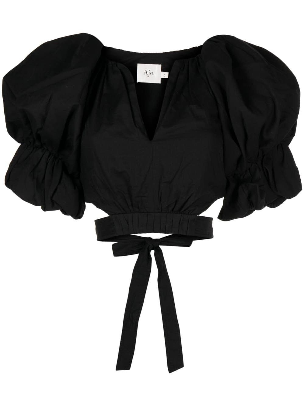 Aje Impression Crop Top Black Puff Sleeve Tie Back NWT Size 4